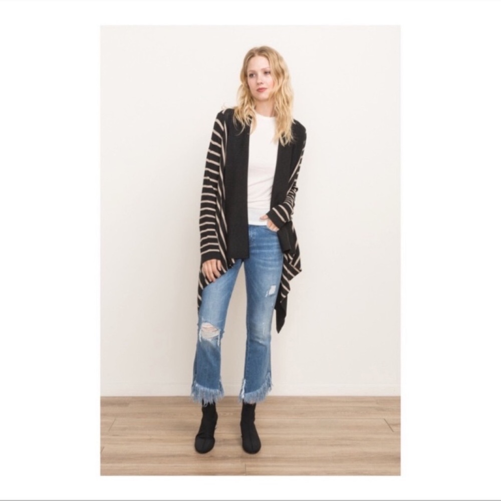Mystree | Cardigan | Black & Beige Stripe Open Cardigan - Picture 5 of 12
